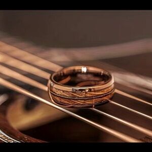 Guitar String Whiskey Barrel Wedding Band Ring Stainless Steel & Rose Golden 11